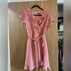 Light pink (mauve) wrap dress with tie. Size L